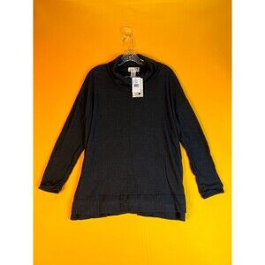 Everleigh Cowl Neck Tunic Top Black Womens M Waffle Knit Long Sleeve Casual NWT